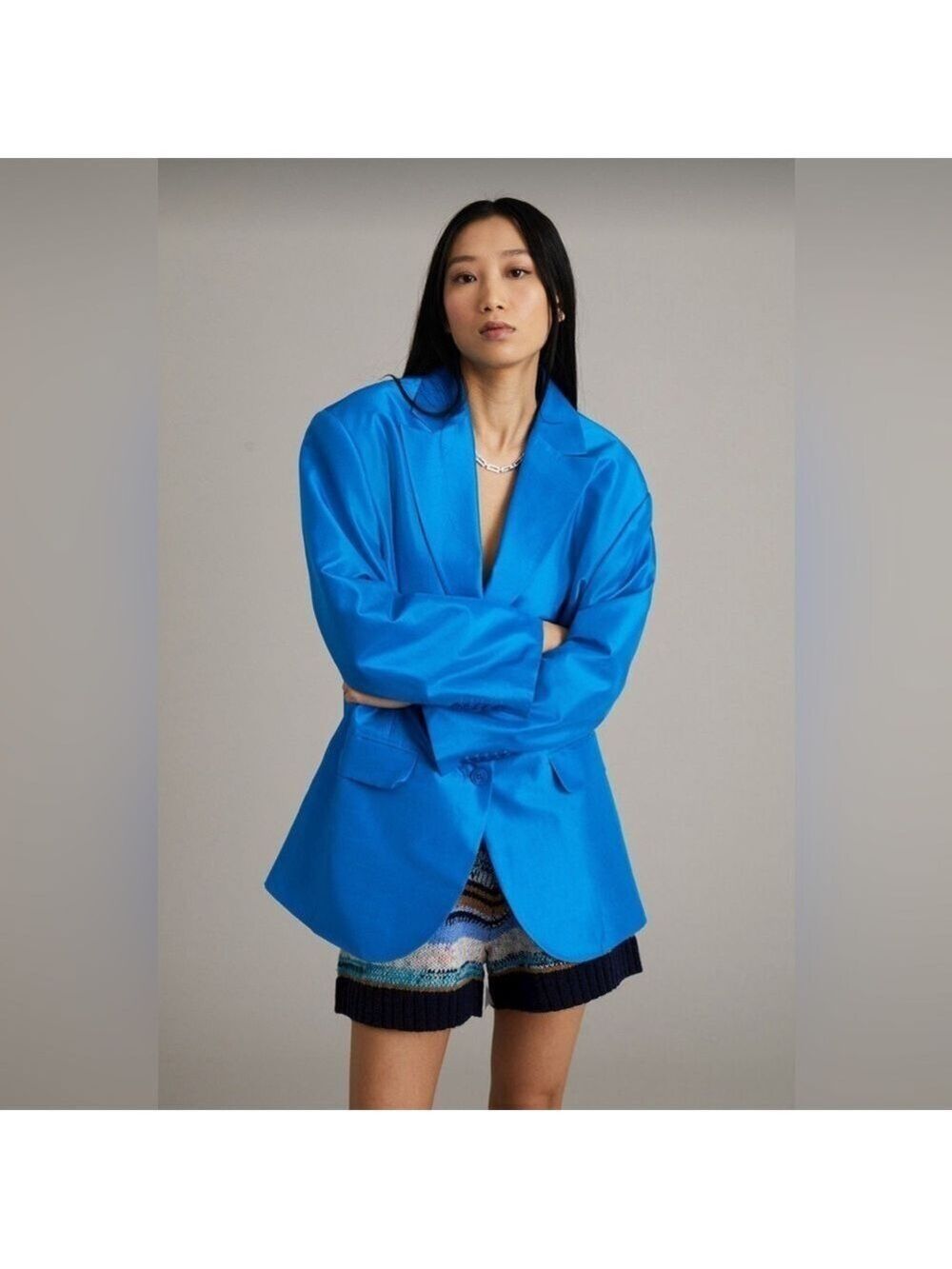 MUNTHE Aline Turquoise Blue Silk Blazer Jacket Size 12